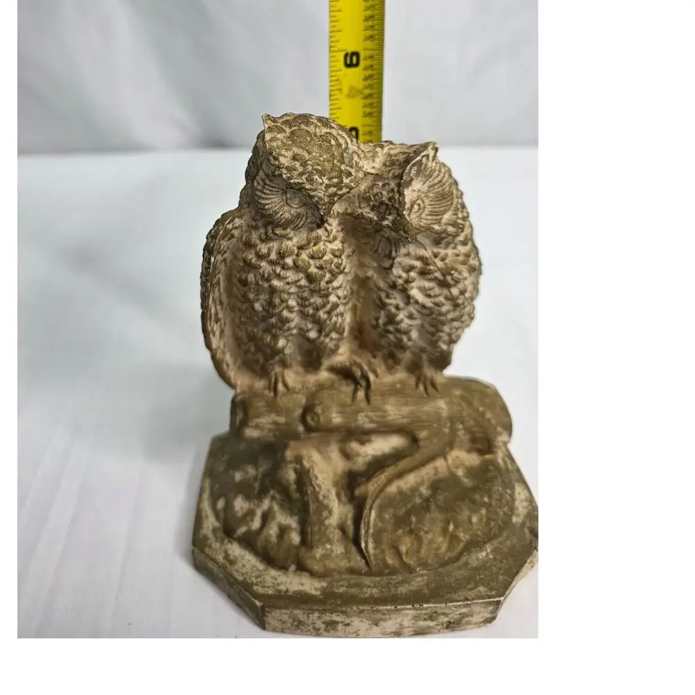 Vintage Owl Figurine Rustic Woodland Cottagecore Decor Chalkware 5.5